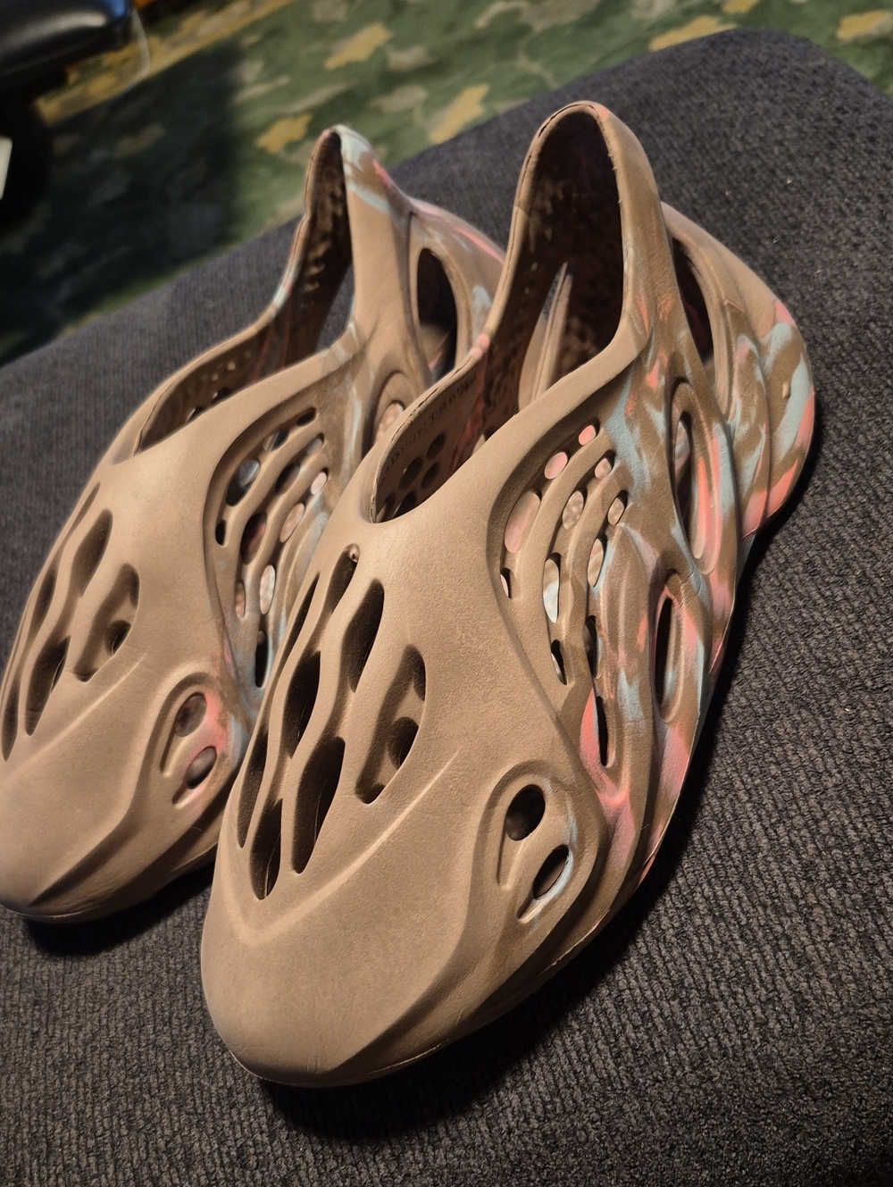 Yeezy Foam Runner Slip-On Clog in Taupe with Pink & Blue Accents